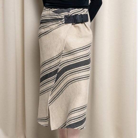 Rare VTG Ralph Lauren Blanket Wrap Midi Skirt Asymmetrical Linen Belt Detail - Picture 2 of 11